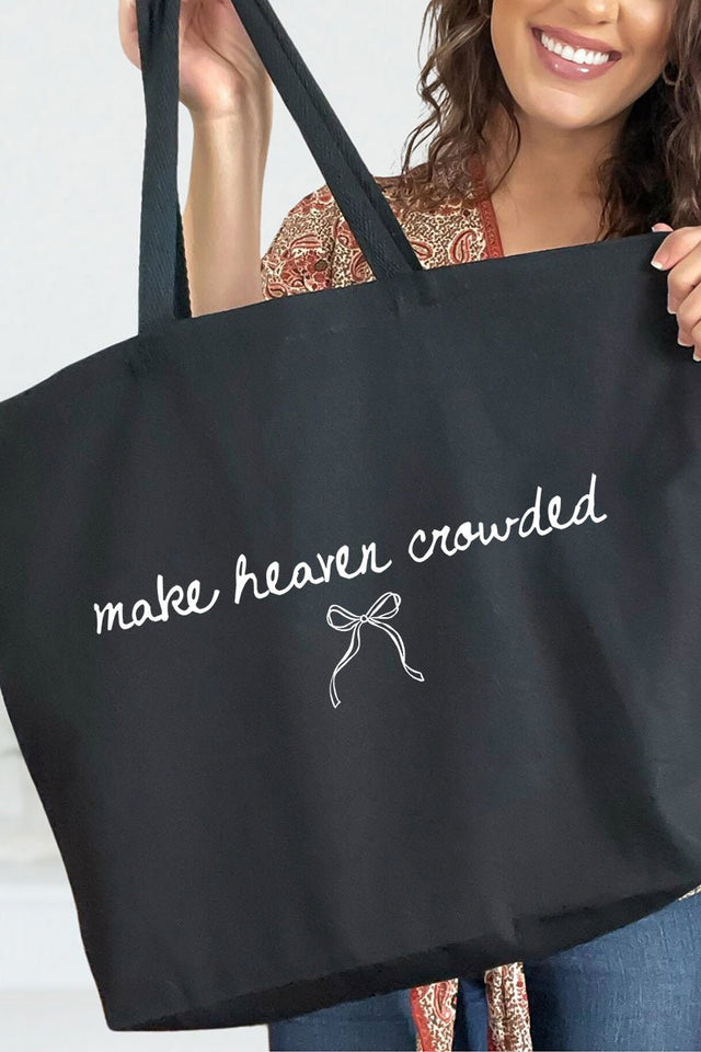 White Make Heaven Crowded Coquette Canvas Jumbo Tote - Wholesale Accessory Market
