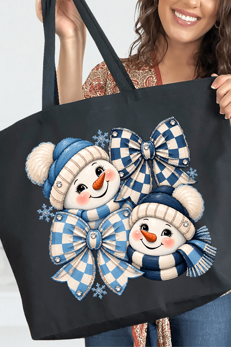 Winter Check Snowmen Canvas Jumbo Tote - Wholesale Accessory Market