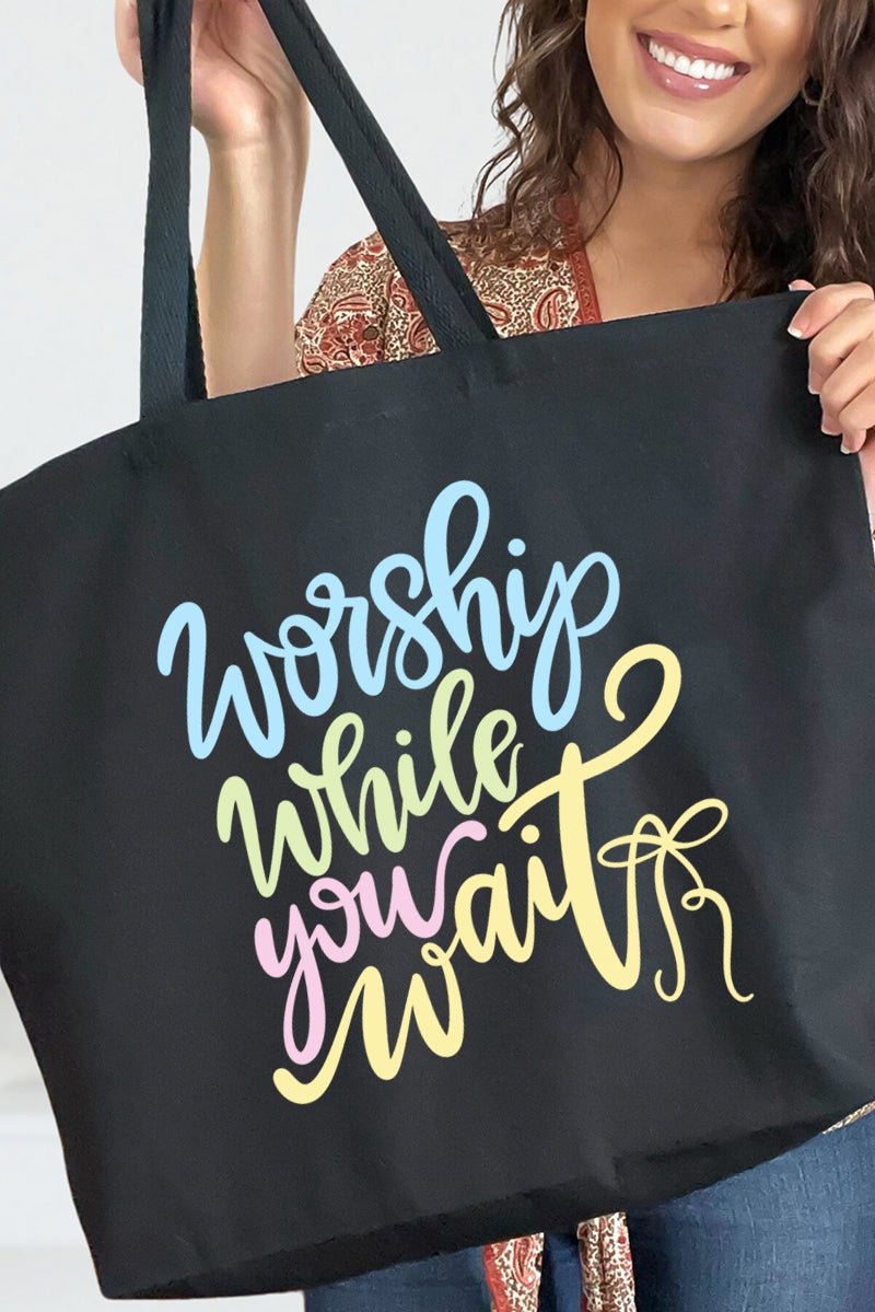 Worship While You Wait Canvas Jumbo Tote - Wholesale Accessory Market