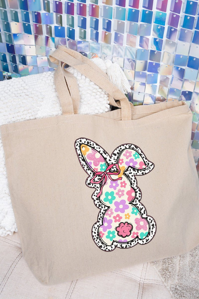 Blooming Bunny Canvas Jumbo Tote - Wholesale Accessory Market