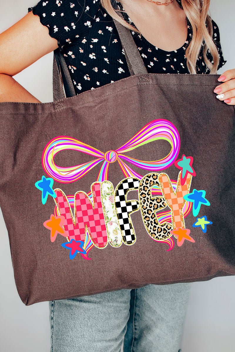 Colorful Preppy Wifey Canvas Jumbo Tote - Wholesale Accessory Market