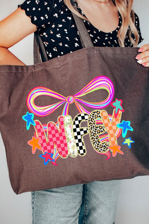 Colorful Preppy Wifey Canvas Jumbo Tote - Wholesale Accessory Market