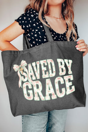 Coquette Cross Saved By Grace Canvas Jumbo Tote - Wholesale Accessory Market