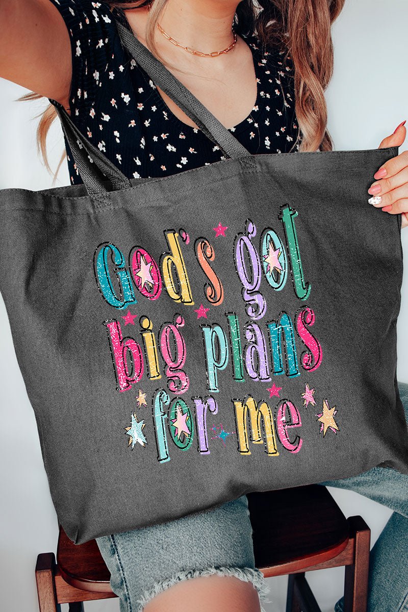 Distressed Big Plans For Me Canvas Jumbo Tote - Wholesale Accessory Market