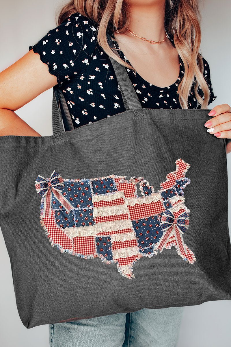 Faux Patchwork USA Map Canvas Jumbo Tote - Wholesale Accessory Market