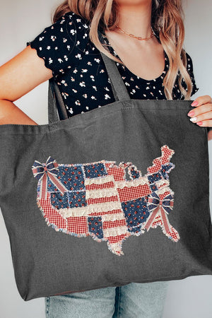 Faux Patchwork USA Map Canvas Jumbo Tote - Wholesale Accessory Market