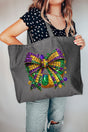Faux Rhinestone Mardi Gras Bow Canvas Jumbo Tote - Wholesale Accessory Market