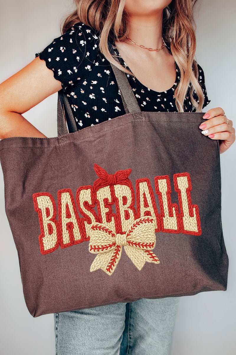 Faux Yarn Baseball Coquette Canvas Jumbo Tote - Wholesale Accessory Market
