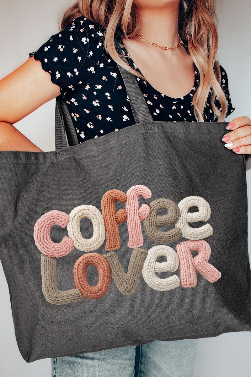 Faux Yarn Coffee Lover Canvas Jumbo Tote - Wholesale Accessory Market