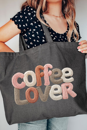 Faux Yarn Coffee Lover Canvas Jumbo Tote - Wholesale Accessory Market
