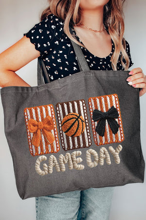 Faux Yarn Coquette Game Day Canvas Jumbo Tote - Wholesale Accessory Market