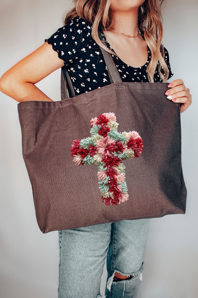 Faux Yarn Cross Canvas Jumbo Tote - Wholesale Accessory Market