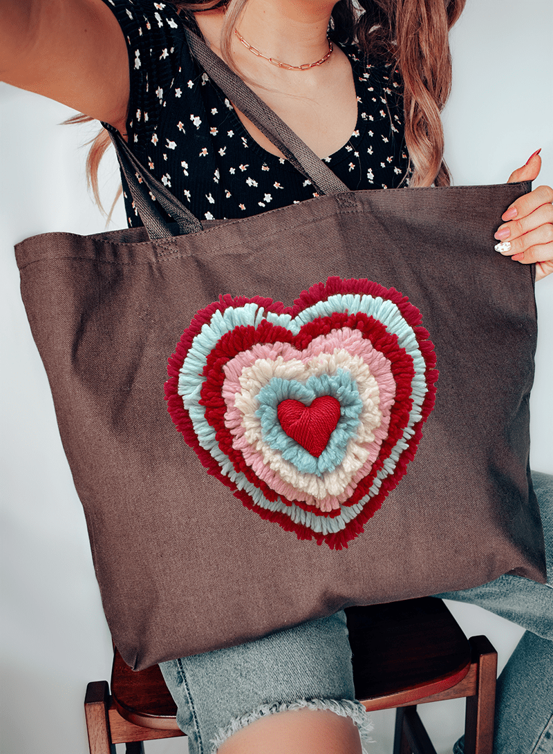 Faux Yarn Heart Collection Canvas Jumbo Tote - Wholesale Accessory Market
