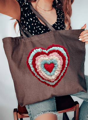 Faux Yarn Heart Collection Canvas Jumbo Tote - Wholesale Accessory Market