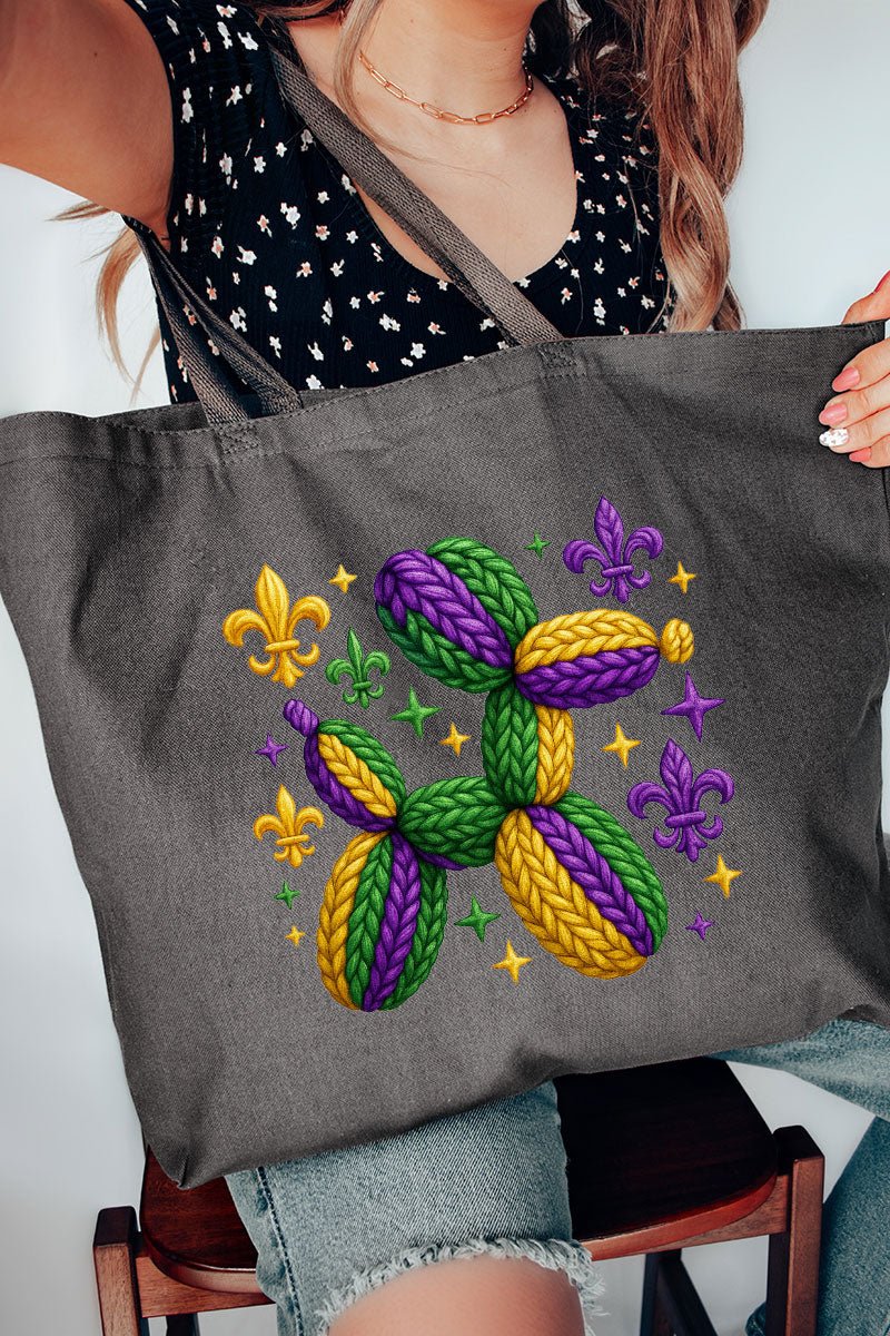 Faux Yarn Mardi Gras Balloon Dog Canvas Jumbo Tote - Wholesale Accessory Market