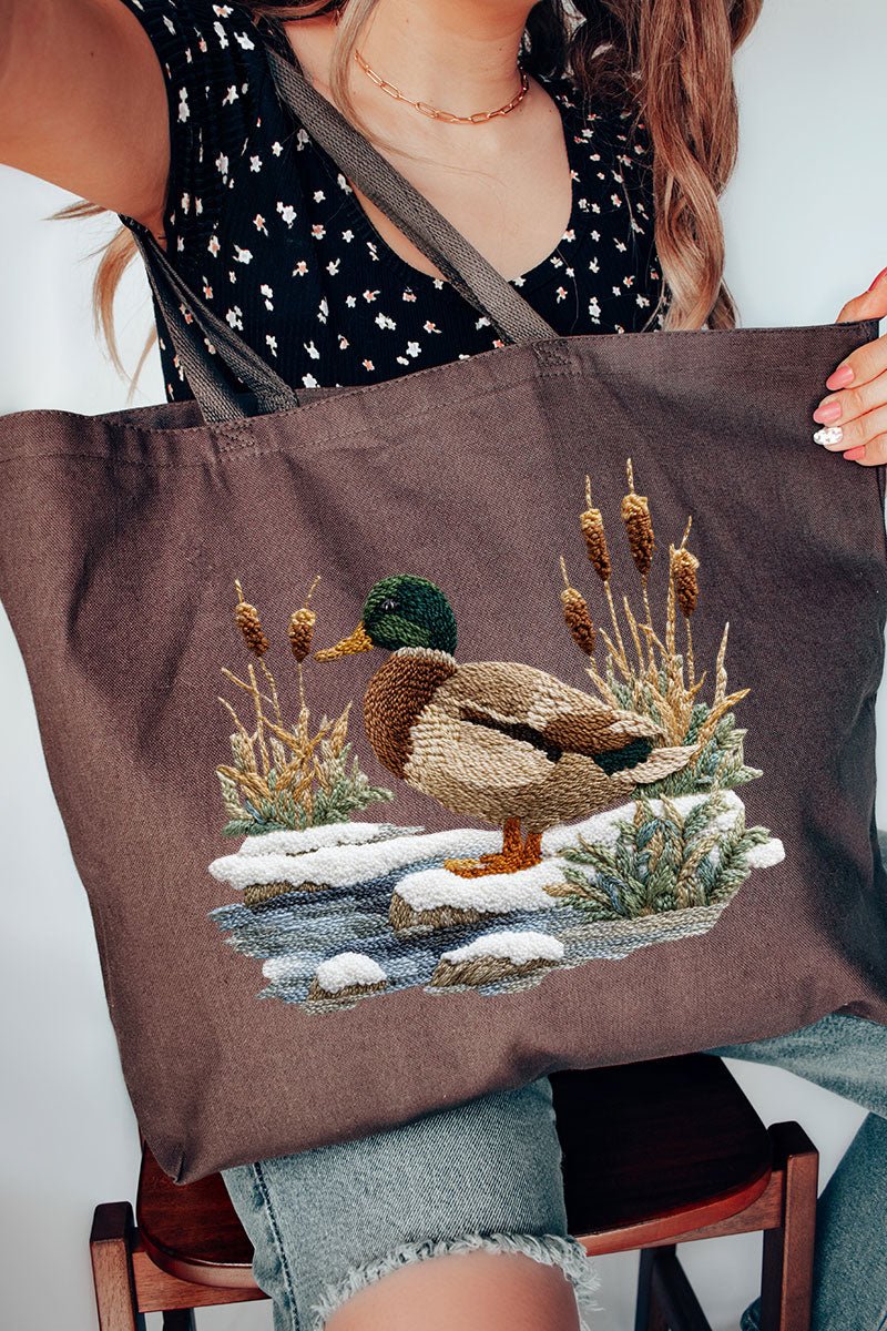 Faux Yarn Winter Mallard Canvas Jumbo Tote - Wholesale Accessory Market