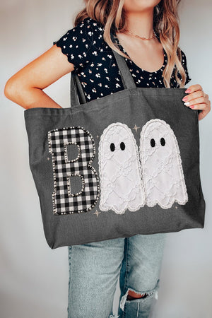 Gingham & Lace Boo Canvas Jumbo Tote - Wholesale Accessory Market