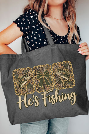 He's Fishing Canvas Jumbo Tote - Wholesale Accessory Market