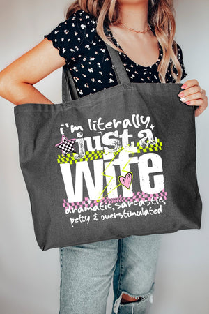 Literally Just A Wife Canvas Jumbo Tote - Wholesale Accessory Market