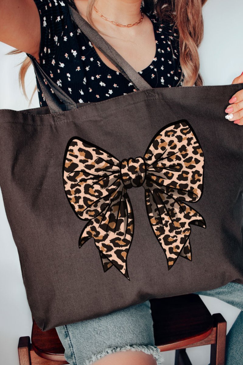 Lovely Leopard Bow Canvas Jumbo Tote - Wholesale Accessory Market