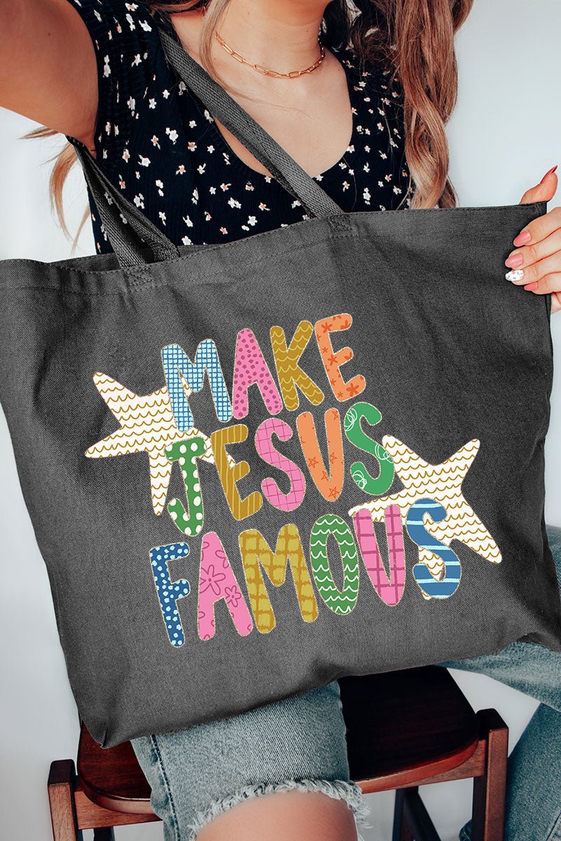 Make Jesus Famous Canvas Jumbo Tote - Wholesale Accessory Market