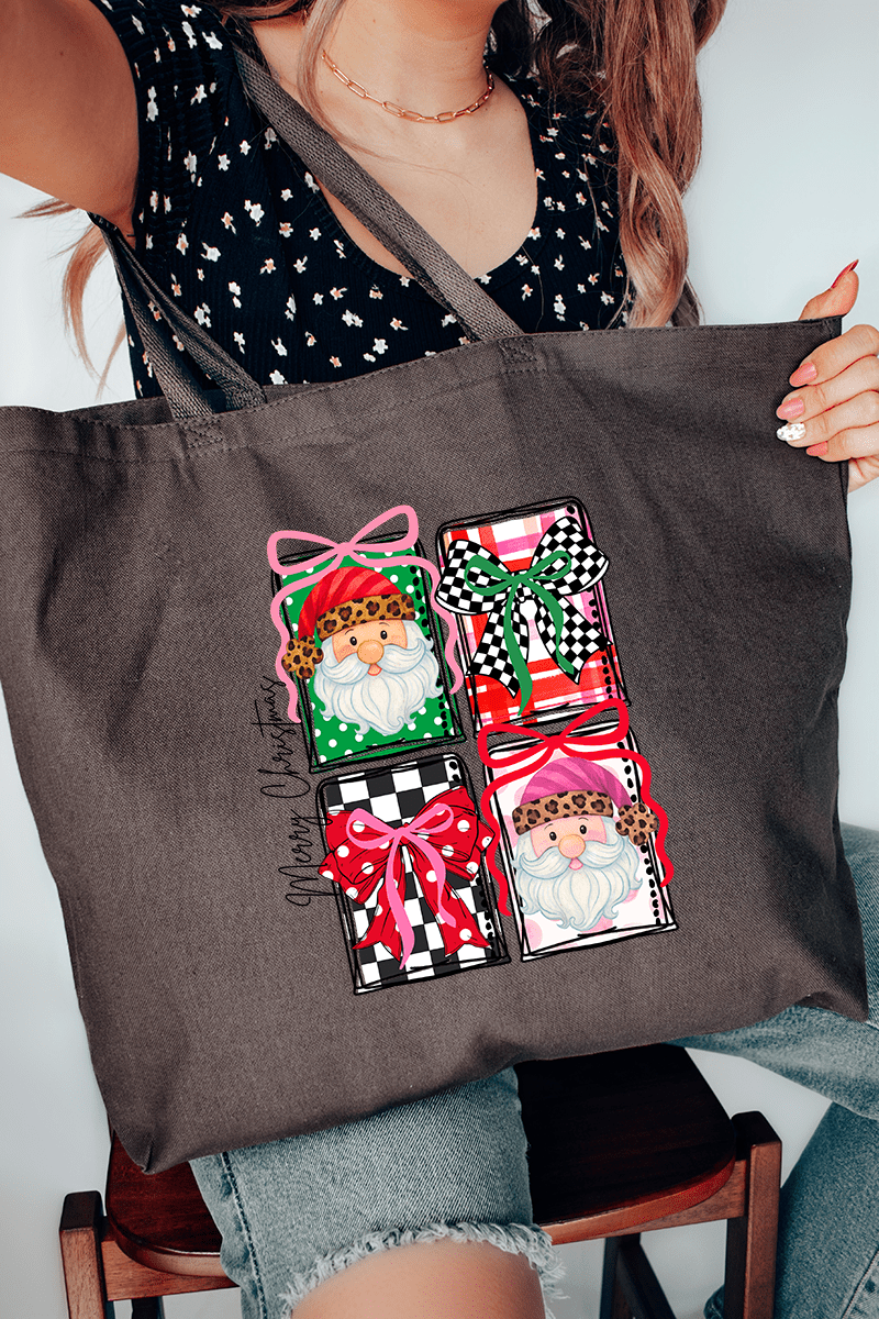 Merry Christmas Leopard Doodle Canvas Jumbo Tote - Wholesale Accessory Market
