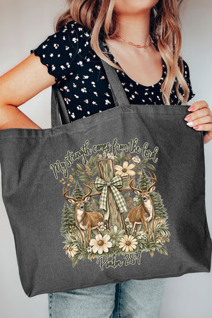 My Strength Woodland Deer Canvas Jumbo Tote - Wholesale Accessory Market