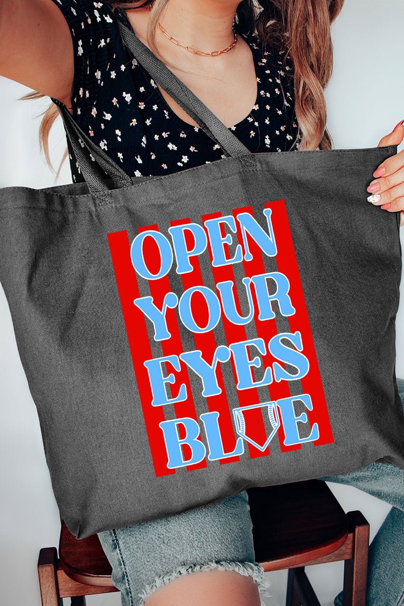 Open Your Eyes Blue Canvas Jumbo Tote - Wholesale Accessory Market