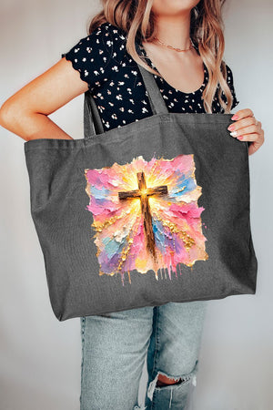 Pastel Brushstroke Cross Canvas Jumbo Tote - Wholesale Accessory Market