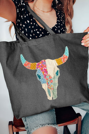 Patchwork Steer Head Canvas Jumbo Tote - Wholesale Accessory Market
