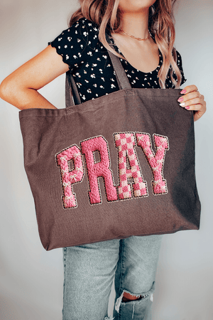 Pink Faux Yarn Coquette Pray Canvas Jumbo Tote - Wholesale Accessory Market
