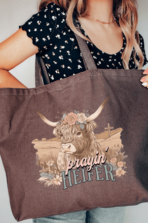 Prayin' Heifer Canvas Jumbo Tote - Wholesale Accessory Market