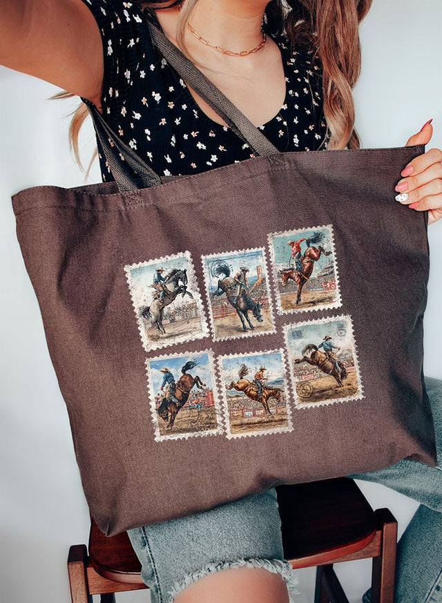 Rodeo Stamps Canvas Jumbo Tote - Wholesale Accessory Market