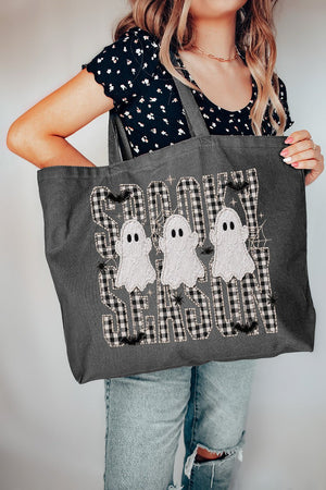 Spooky Season Gingham & Ghosts Canvas Jumbo Tote - Wholesale Accessory Market