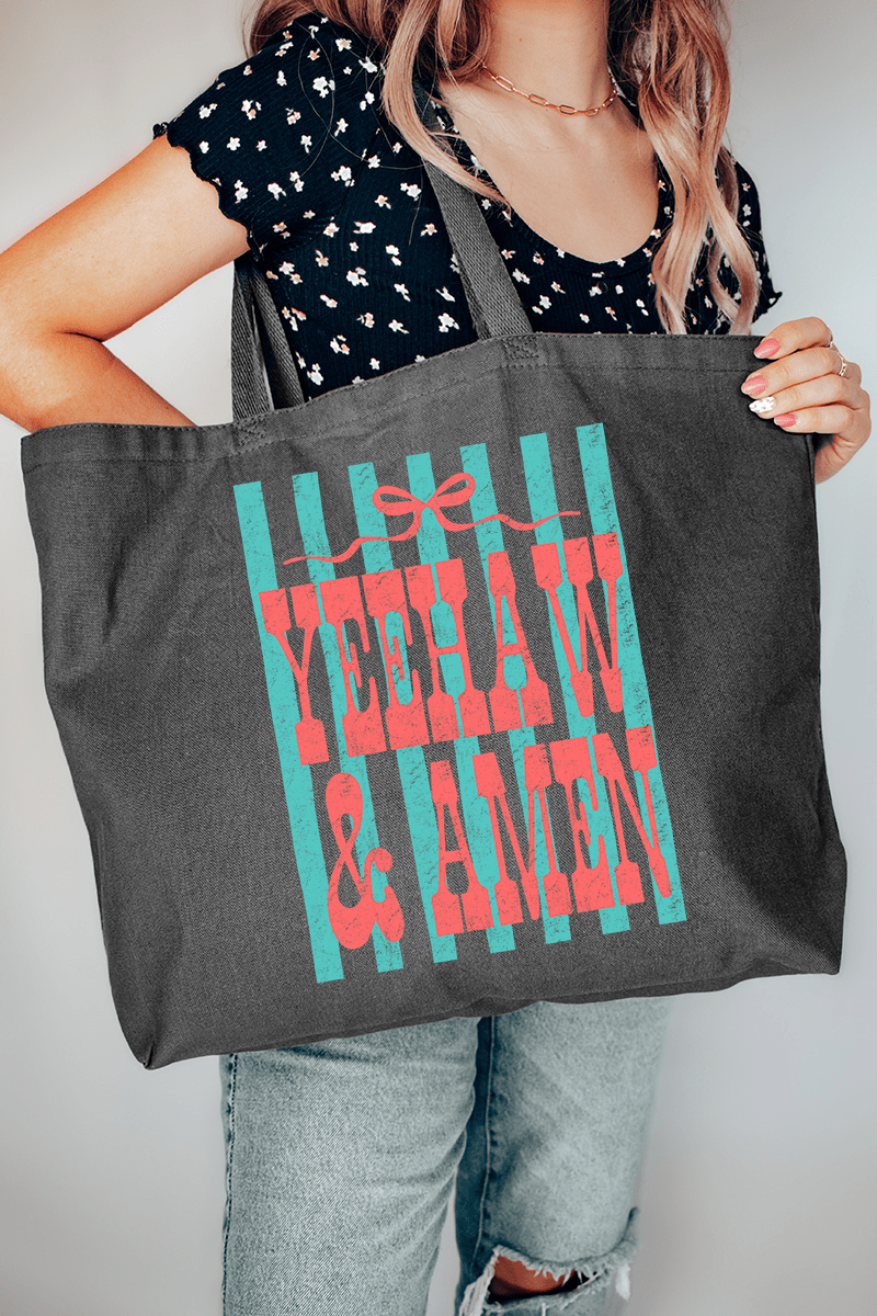 Striped Yeehaw & Amen Canvas Jumbo Tote - Wholesale Accessory Market