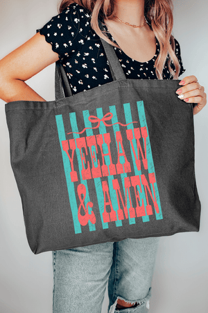 Striped Yeehaw & Amen Canvas Jumbo Tote - Wholesale Accessory Market