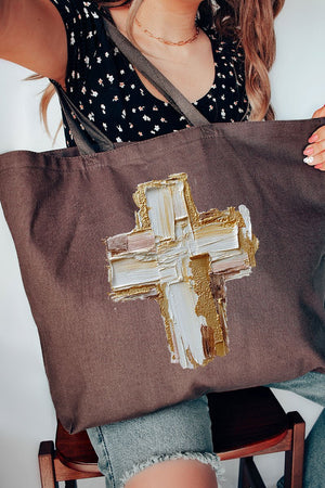The Painted Gilded Cross Canvas Jumbo Tote - Wholesale Accessory Market