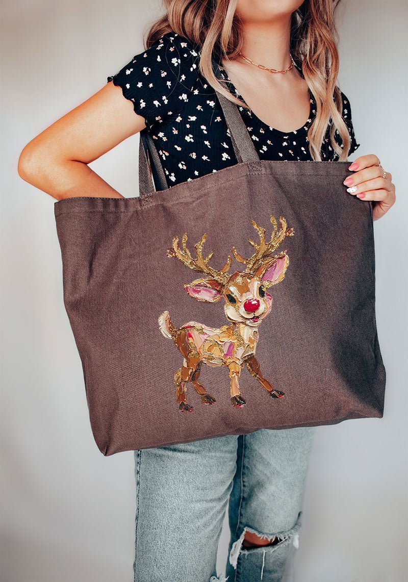 The Painted Red Nose Reindeer Canvas Jumbo Tote - Wholesale Accessory Market