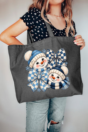Winter Check Snowmen Canvas Jumbo Tote - Wholesale Accessory Market