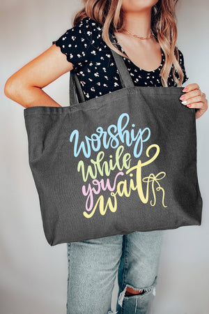 Worship While You Wait Canvas Jumbo Tote - Wholesale Accessory Market