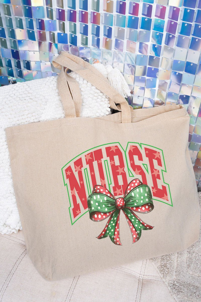 Arched Red and Green Nurse Canvas Jumbo Tote - Wholesale Accessory Market