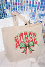 Arched Red and Green Nurse Canvas Jumbo Tote - Wholesale Accessory Market