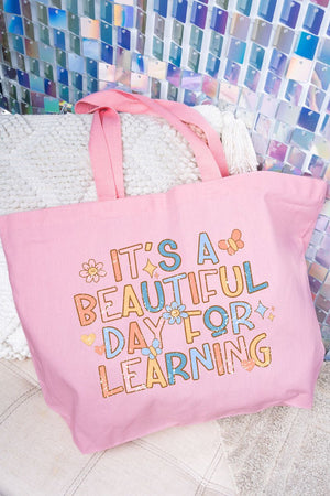 Beautiful Day For Learning Canvas Jumbo Tote - Wholesale Accessory Market