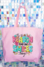 Be The Reason Someone Smiles Canvas Jumbo Tote - Wholesale Accessory Market