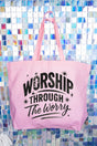 Black Worship Through The Worry Canvas Jumbo Tote - Wholesale Accessory Market