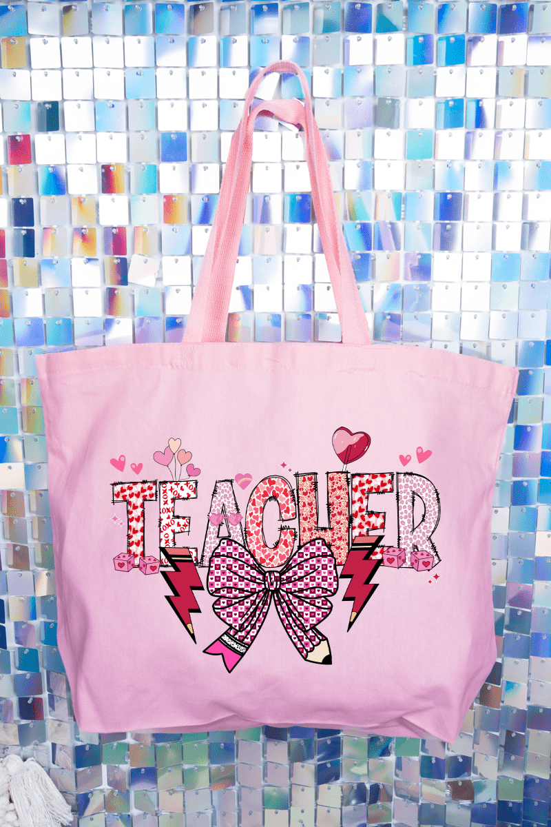 Bow Teacher Doodle Canvas Jumbo Tote - Wholesale Accessory Market