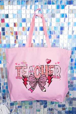 Bow Teacher Doodle Canvas Jumbo Tote - Wholesale Accessory Market