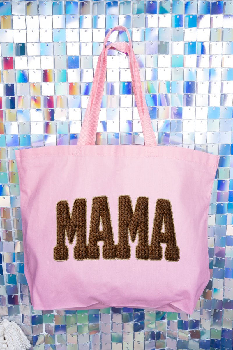 Brown Faux Threaded Mama Canvas Jumbo Tote - Wholesale Accessory Market