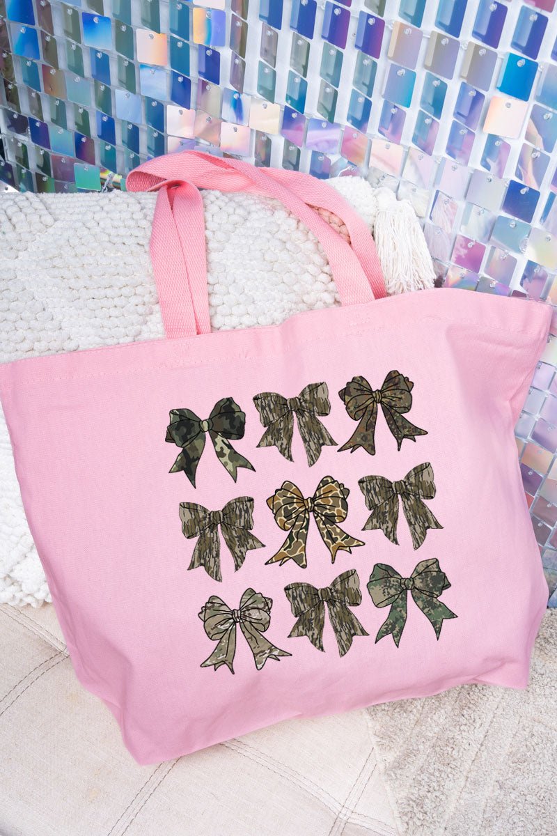Camo Collage Coquette Bows Canvas Jumbo Tote - Wholesale Accessory Market