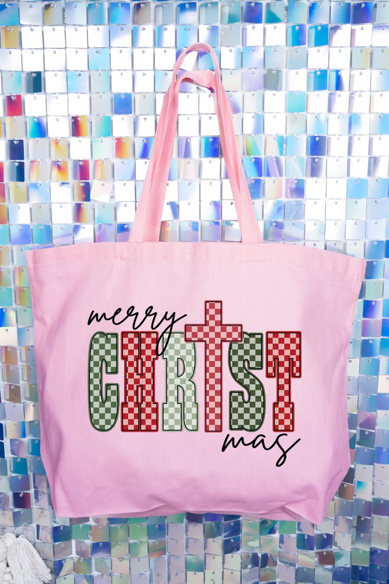 Checkered Merry CHRISTmas Canvas Jumbo Tote - Wholesale Accessory Market
